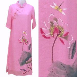 Pink Chinese Hand Painted Cheongsam Dress